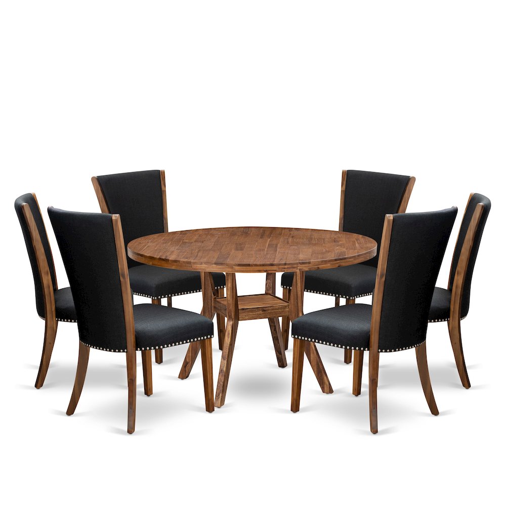 7 Piece Dining Table Set Contains 54″ Round Kitchen Table In Black Color
