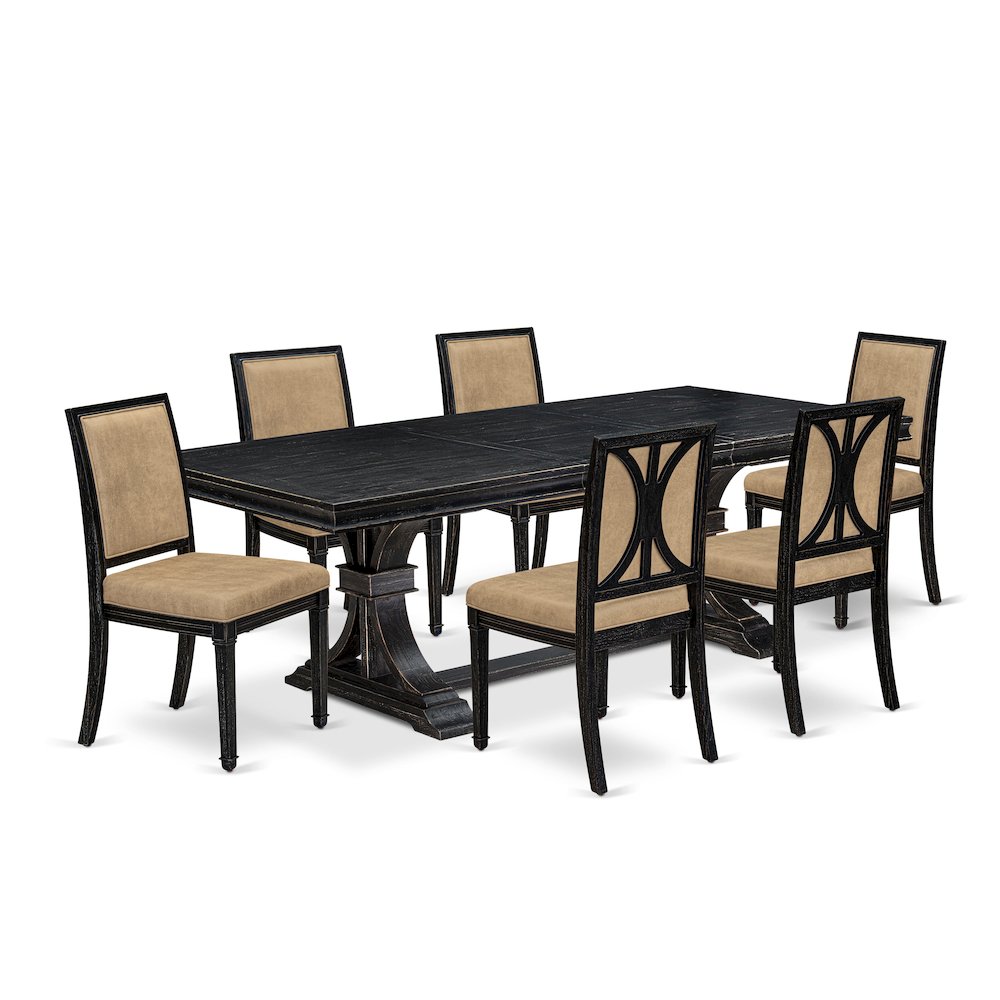 7 piece Modern Dining Table Set a Kitchen Table and 6 Dark Grey Dining Chairs