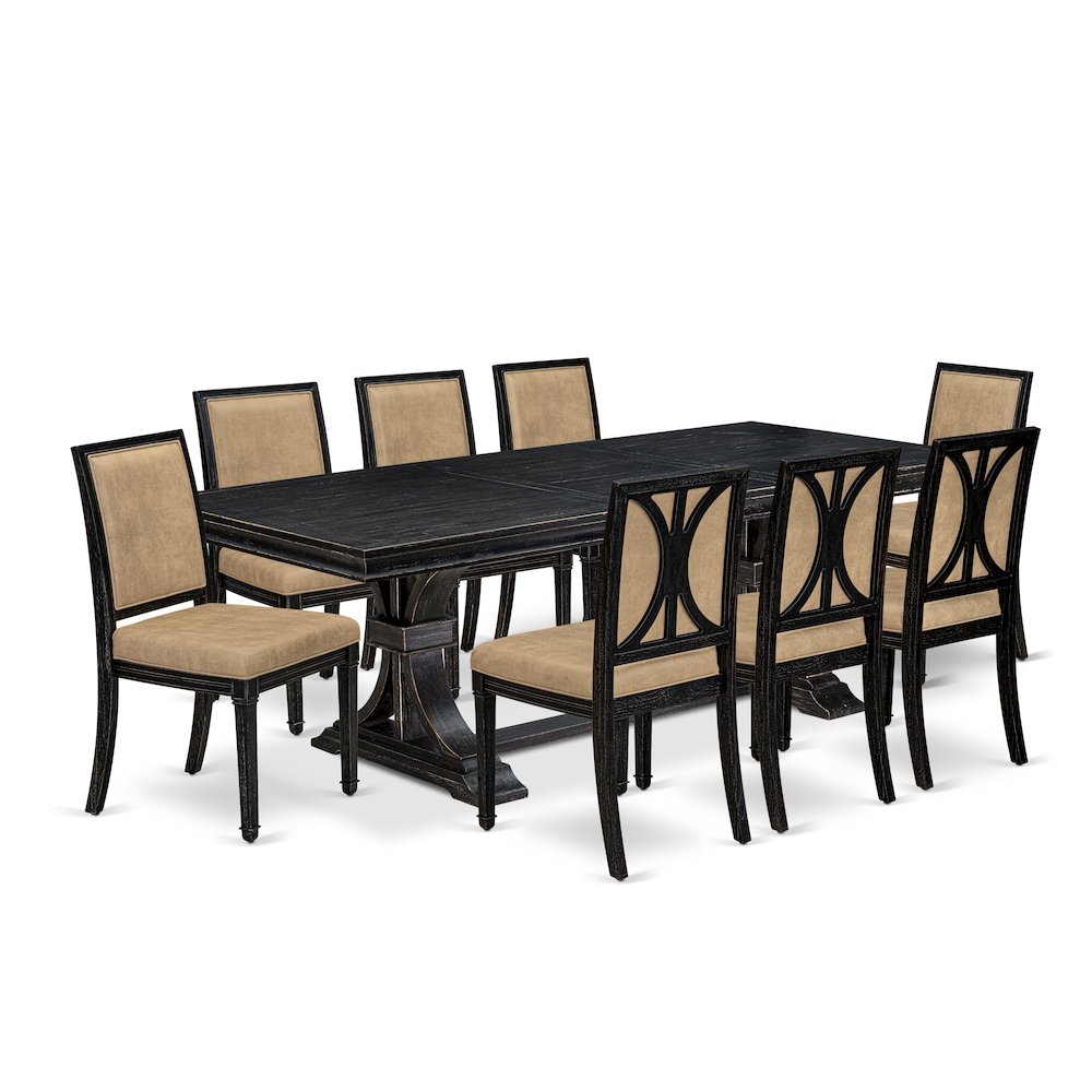 9 piece Kitchen Table Set of a Dining Table and 8 Dark Grey Dining Chairs