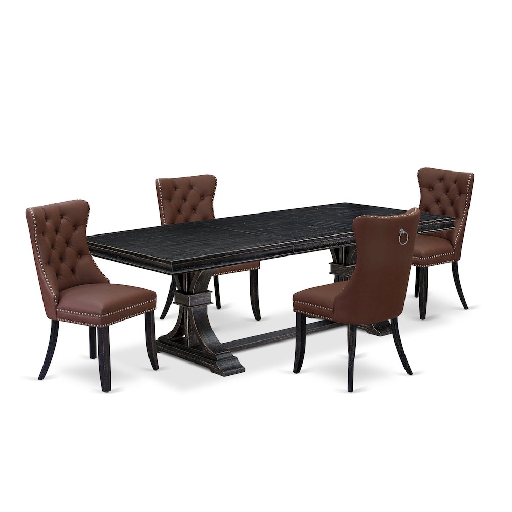 5 piece dining set includes a dining table and 4 Faux Leather Parson Chairs