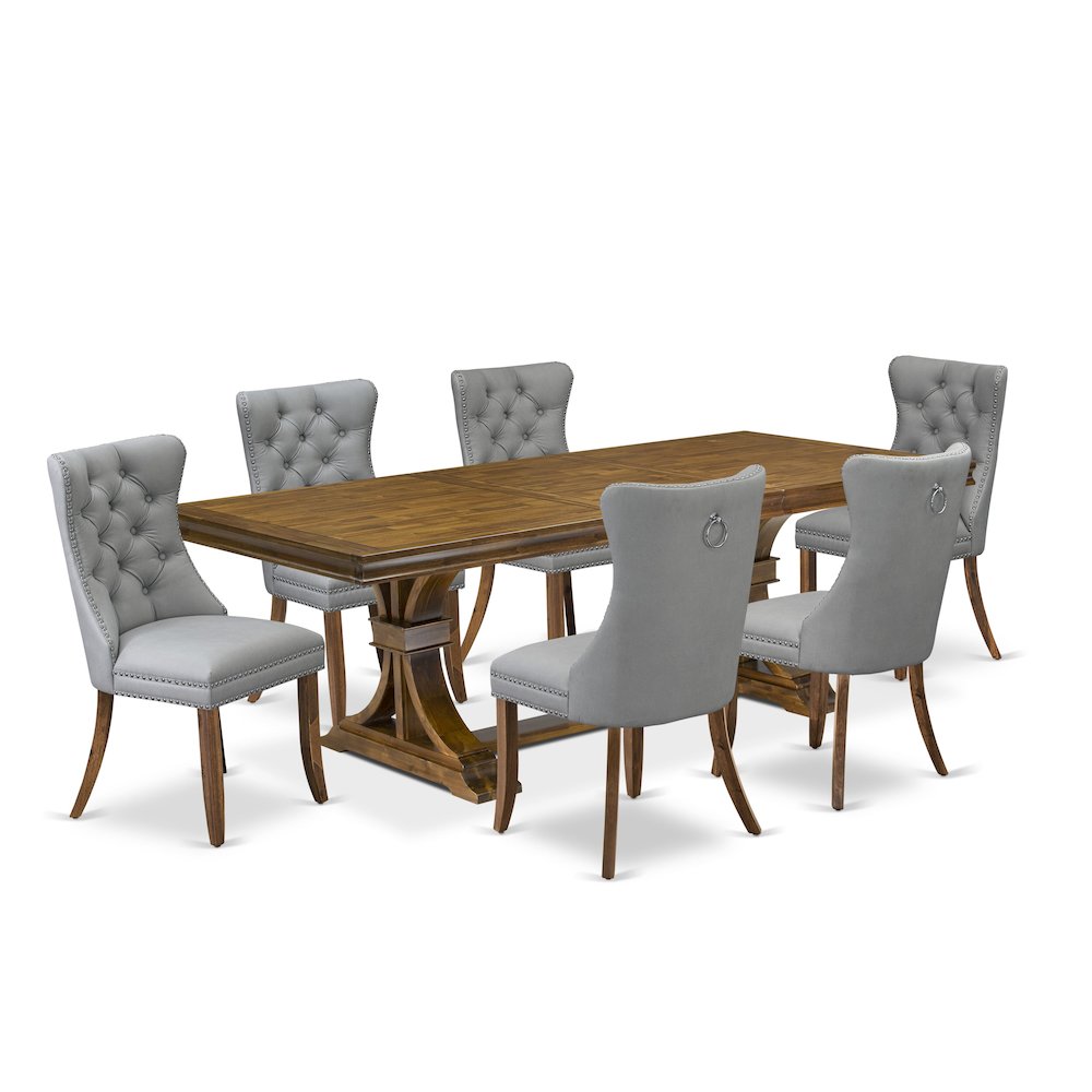 7 Pieces Dining Set Contains a Rectangle Kitchen Table and 6 Modern Chairs