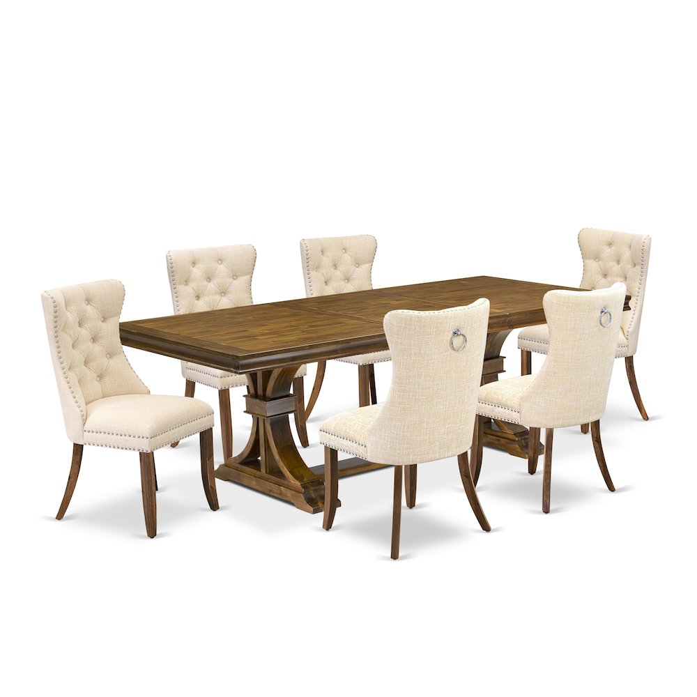 7 Pieces Dining Set Contains a Rectangle Kitchen Table and 6 Modern Chairs