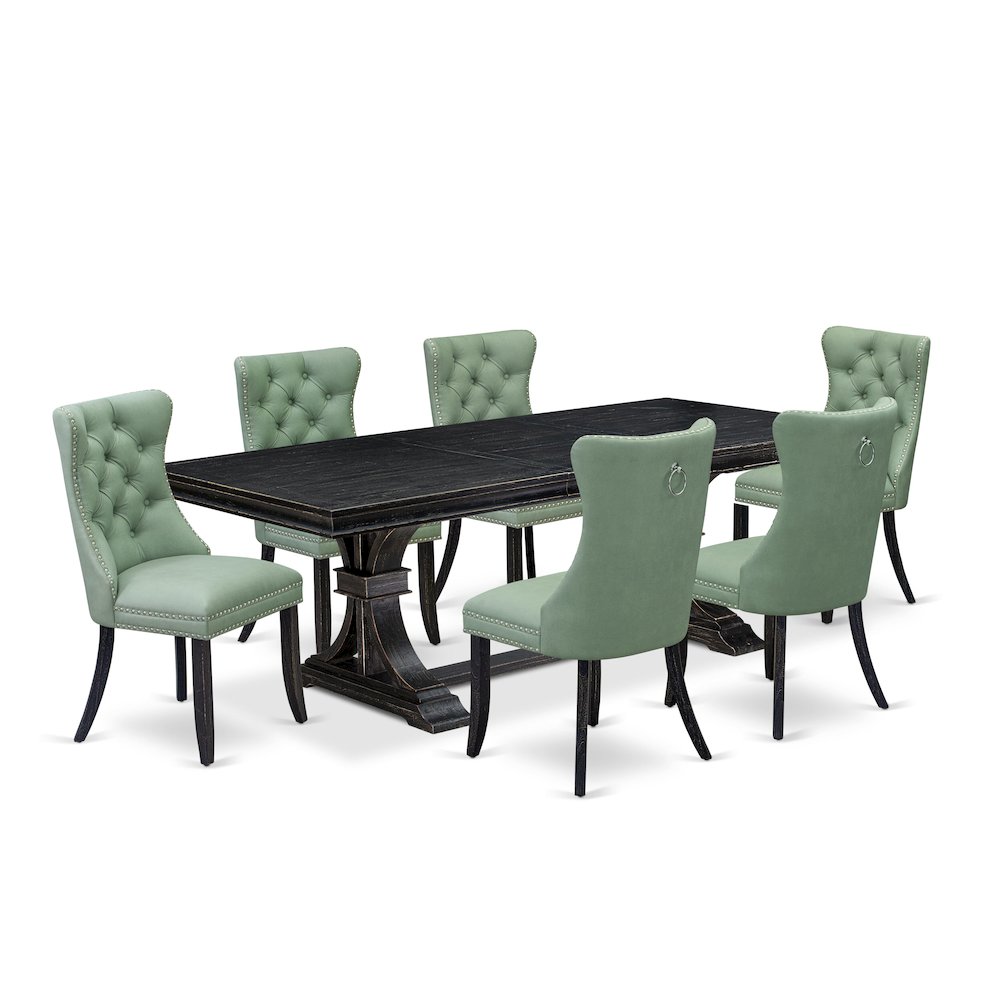 7 Pieces Dining Set Contains a Rectangle Kitchen Table and 6 Modern Chairs