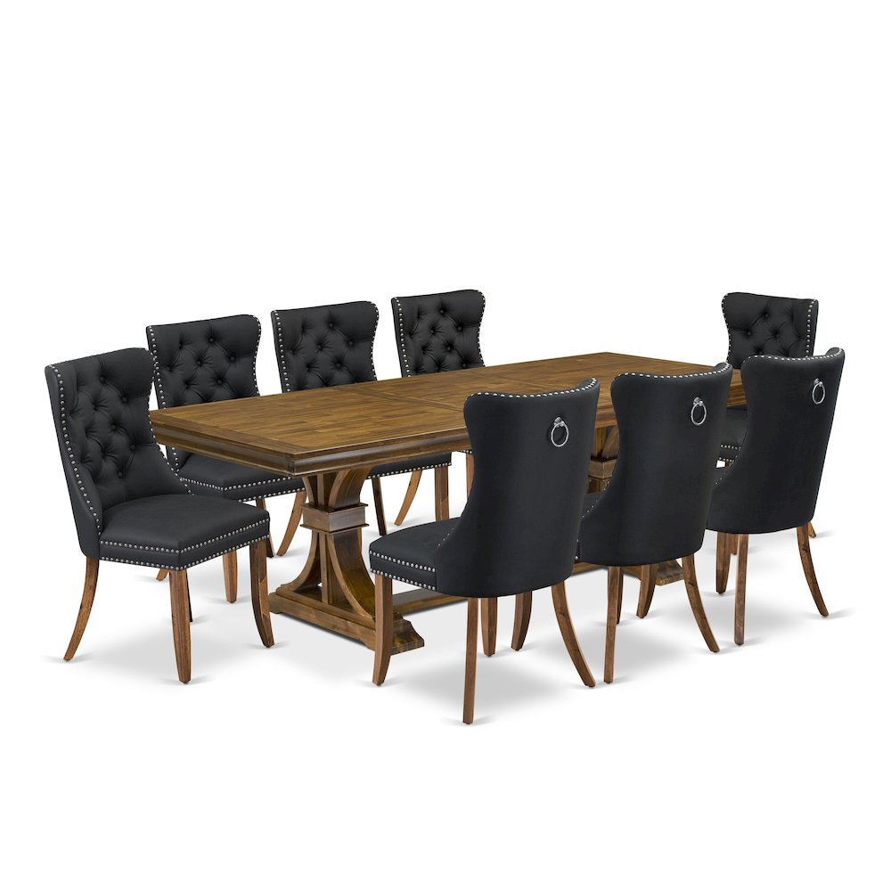 9 piece Modern Dining Table Set of a Kitchen Table and 8 Dark Grey Dinner Chairs