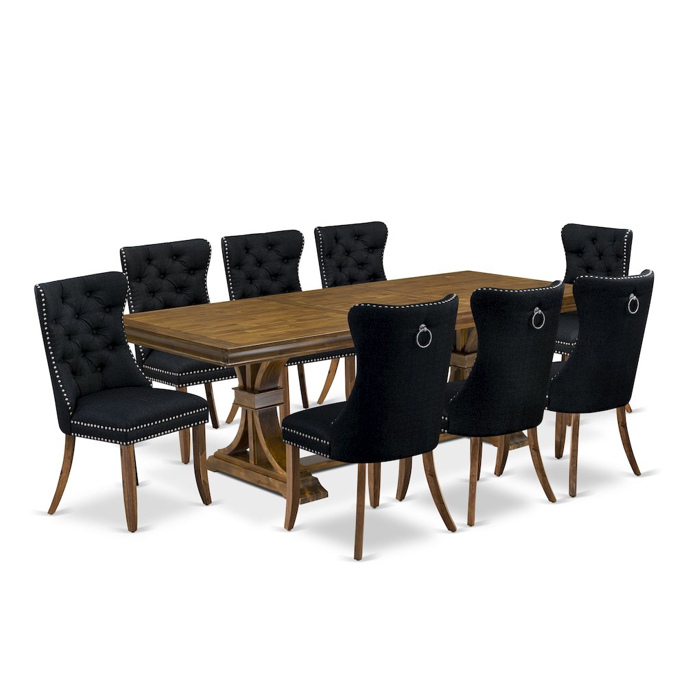 9 Pieces Dining Table Set a Rectangle Table and 8 Linen fabric Dining Chairs