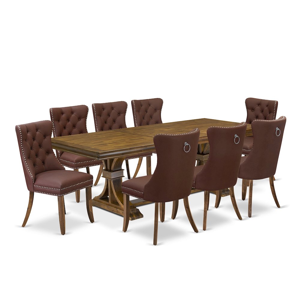 9 piece Kitchen Table Set of a Dining Table and 8 Faux Leather Dinner Chairs