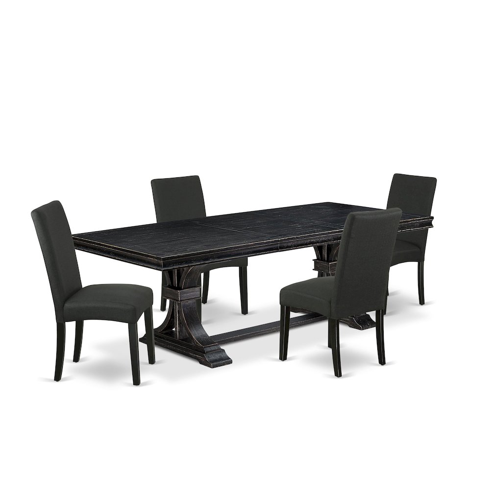 5 piece modern dining set of a breakfast table and 4 Linen Fabric kitchen chairs