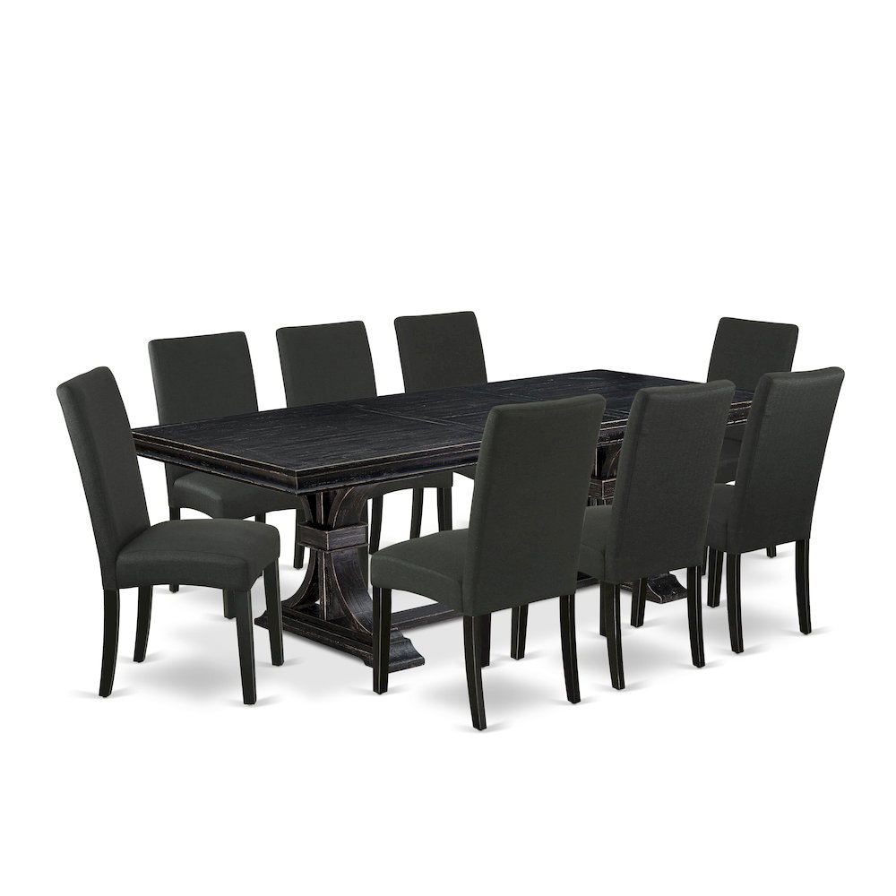 9 piece kitchen table set of a rectangular table and 8 dining chairs