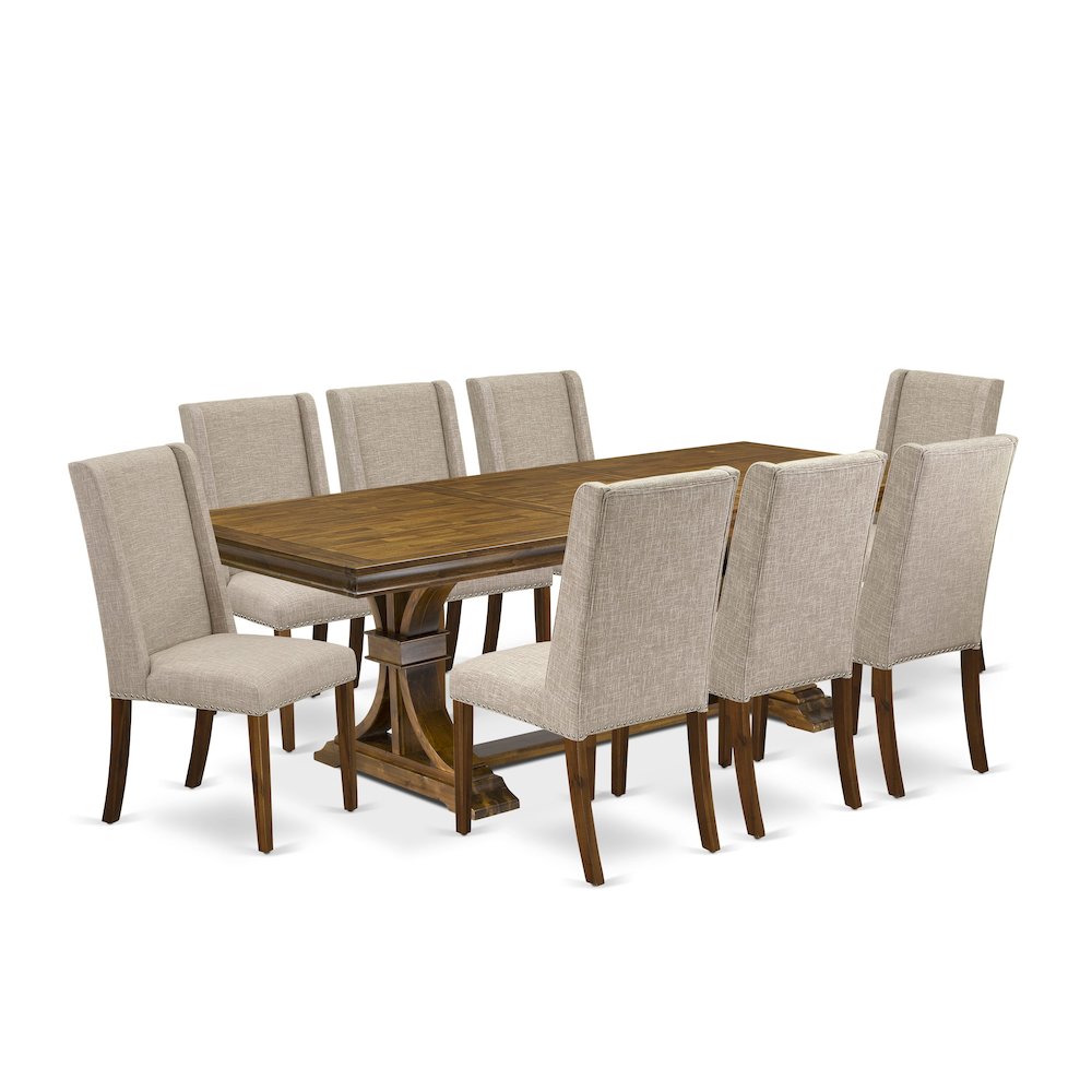 9 piece kitchen table set of a rectangular table and 8 parson chairs