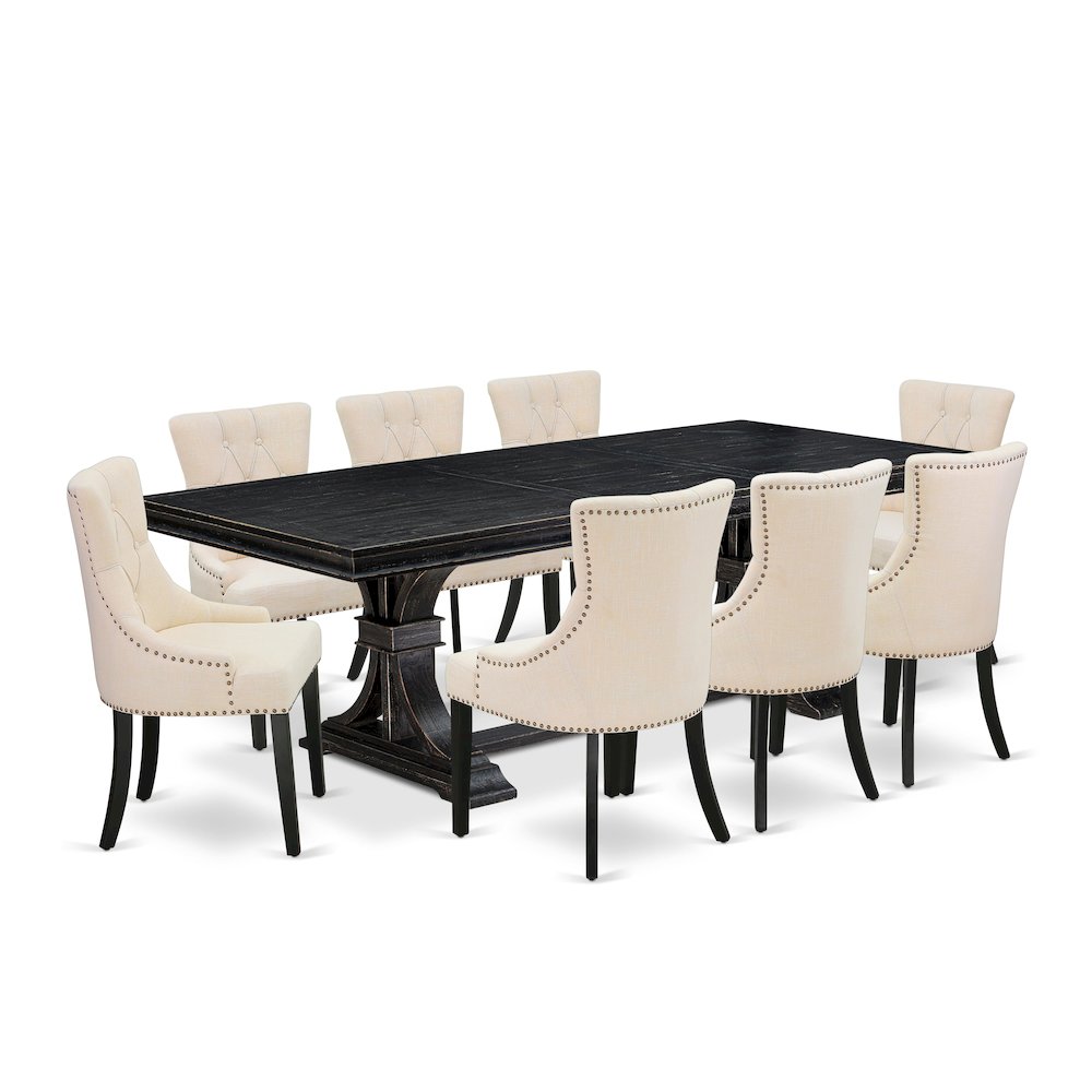 9 piece dining set a breakfast table and 8 kitchen chairs & black legs