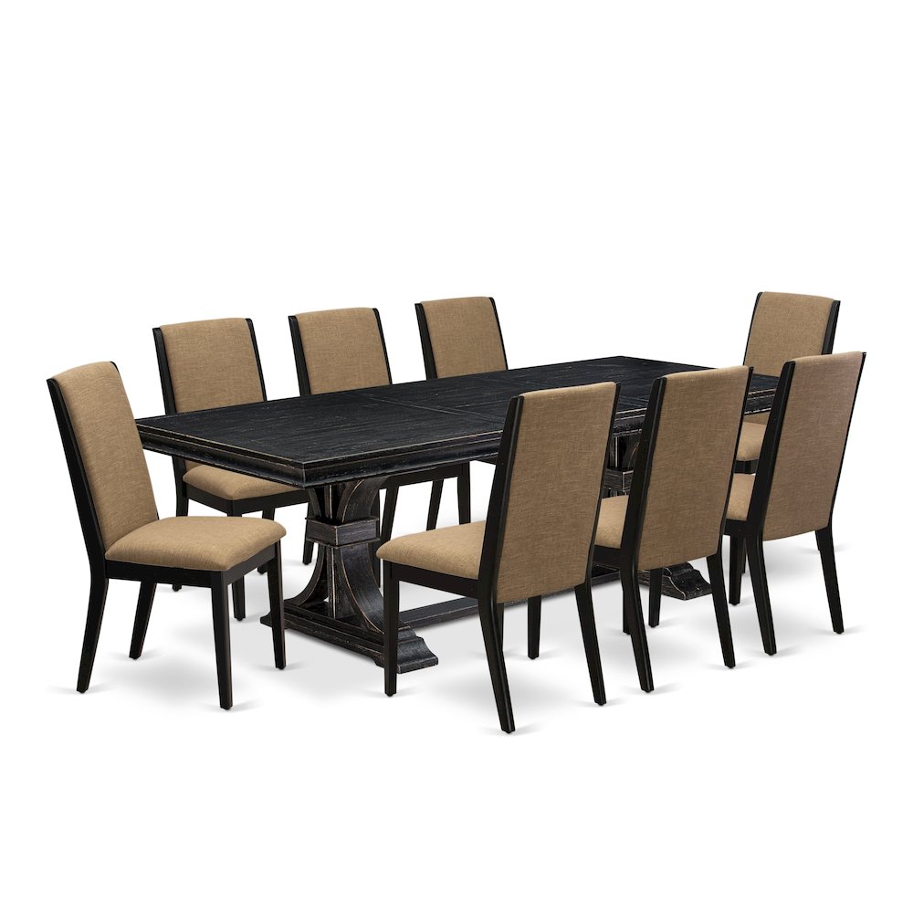 9 piece kitchen set a kitchen table & 8 Linen Fabric dining chairs & black legs