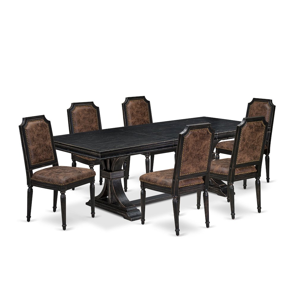 7 piece Dining Table Set consists of a Dining Table and 6 Kitchen Chairs