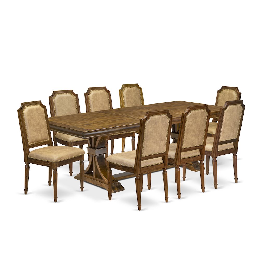 9 piece Dining Table Set includes a Dining Table and 8 Dark Grey Kitchen Chairs