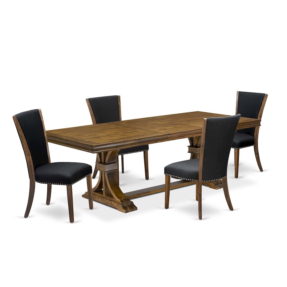 5 piece Kitchen Table Set of a Dining Table and 4 Linen Fabric Dinner Chairs