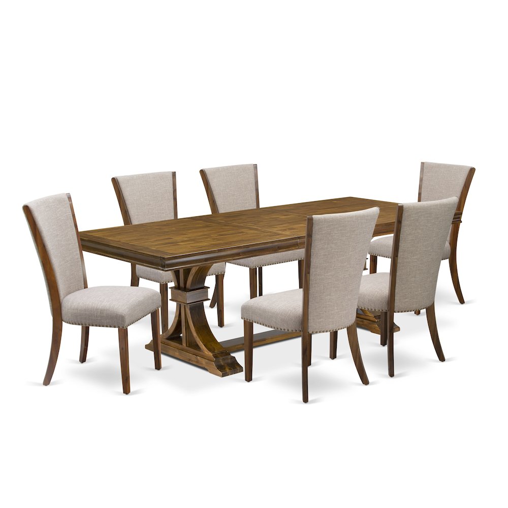 7 piece Mid Century Dining Table Set of a Kitchen Table and 6 Dinner Chairs