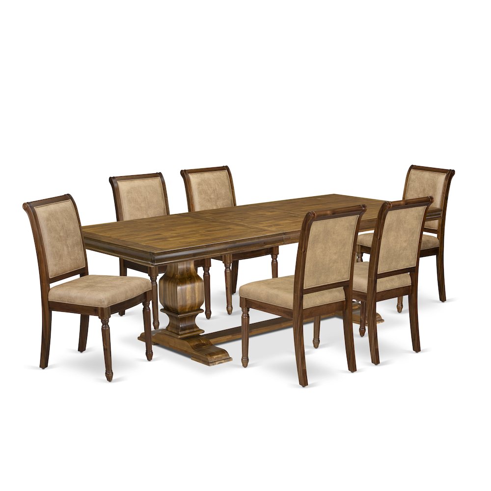 7 piece Kitchen Table Set of a Dining Table and 6 Dark Grey Dinner Chairs