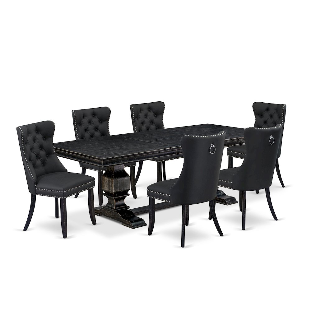 7 Pieces Dining Set Contains a Rectangle Kitchen Table and 6 Modern Chairs