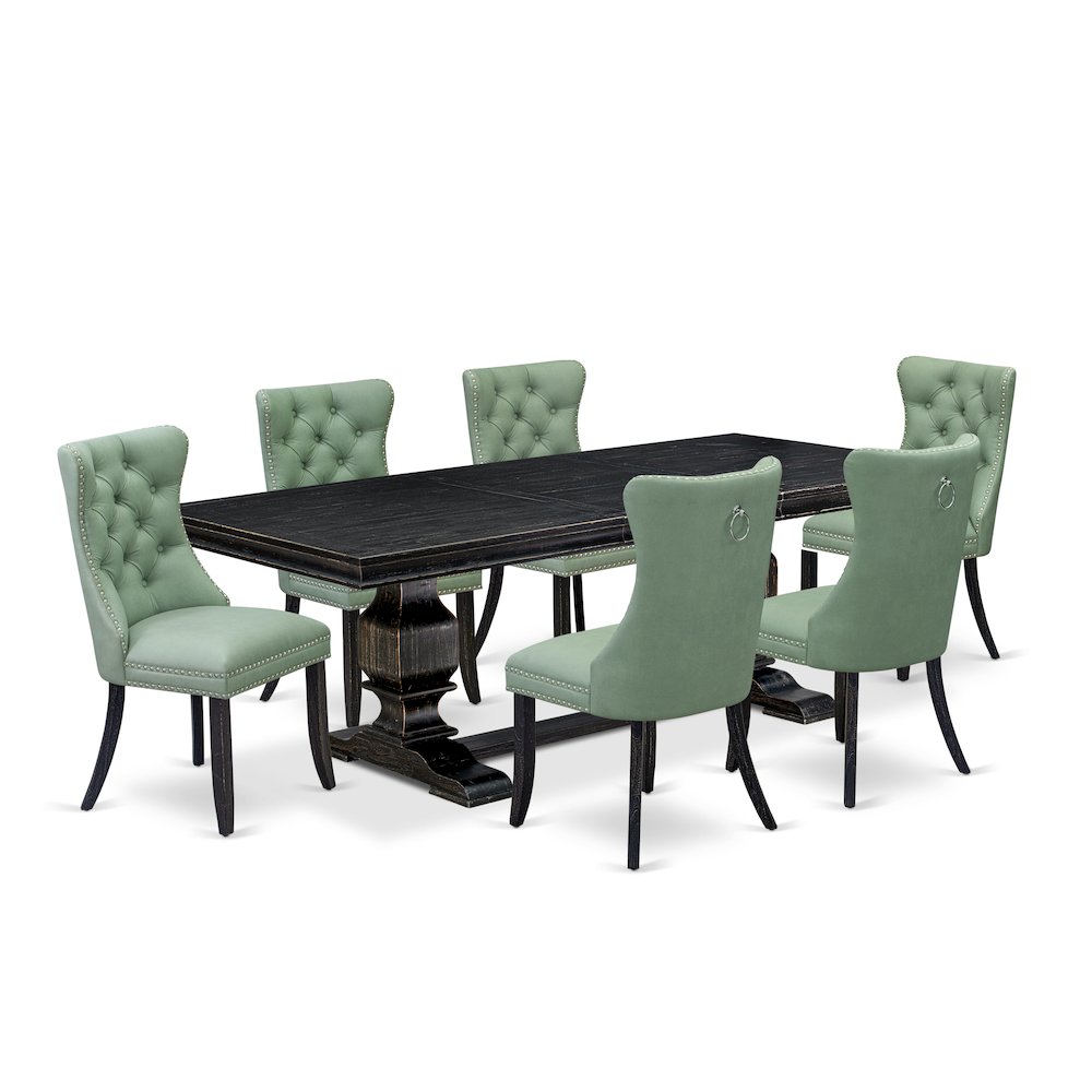 7 Pieces Dining Set Contains a Rectangle Kitchen Table and 6 Modern Chairs