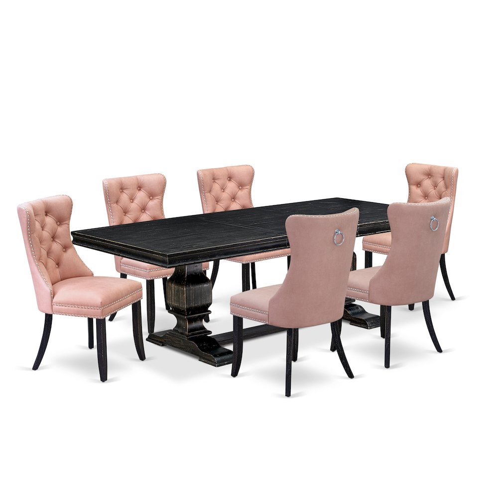 7 Pieces Dining Set Contains a Rectangle Kitchen Table and 6 Modern Chairs