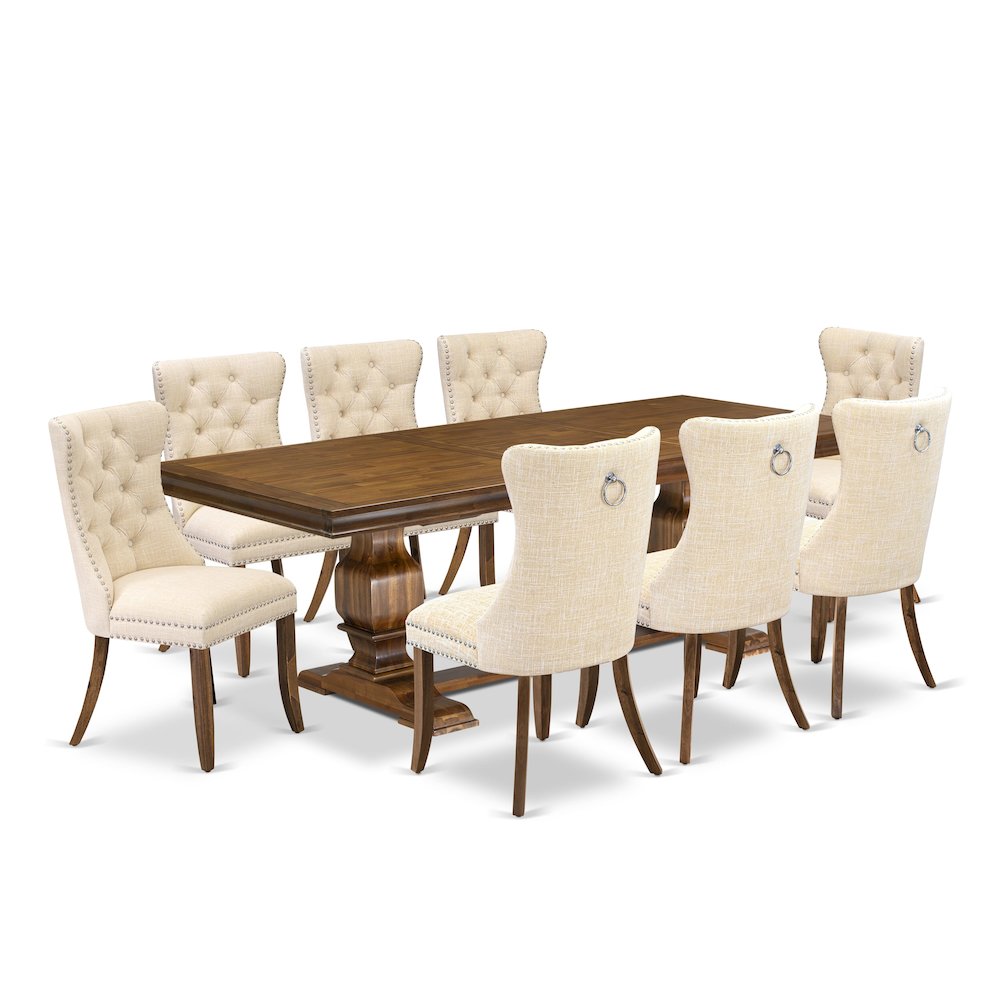 9 Pieces Dining Table Set a Rectangle Table and 8 Linen fabric Dining Chairs