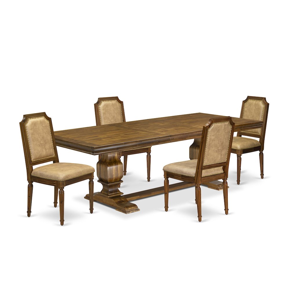 5 piece Kitchen Table Set of a Dining Table and 4 Dark Grey Dinner Chairs