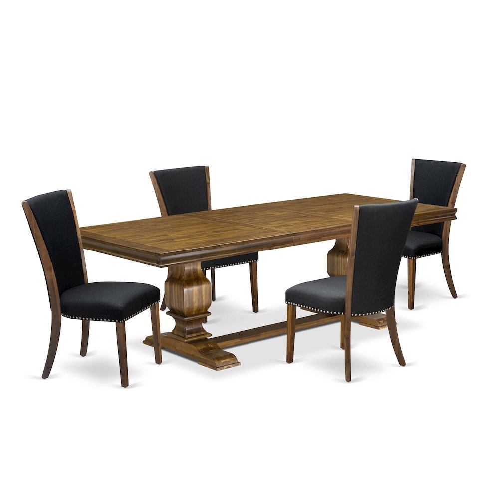 5 piece Kitchen Table Set of a Dining Table and 4 Linen Fabric Dining Chairs