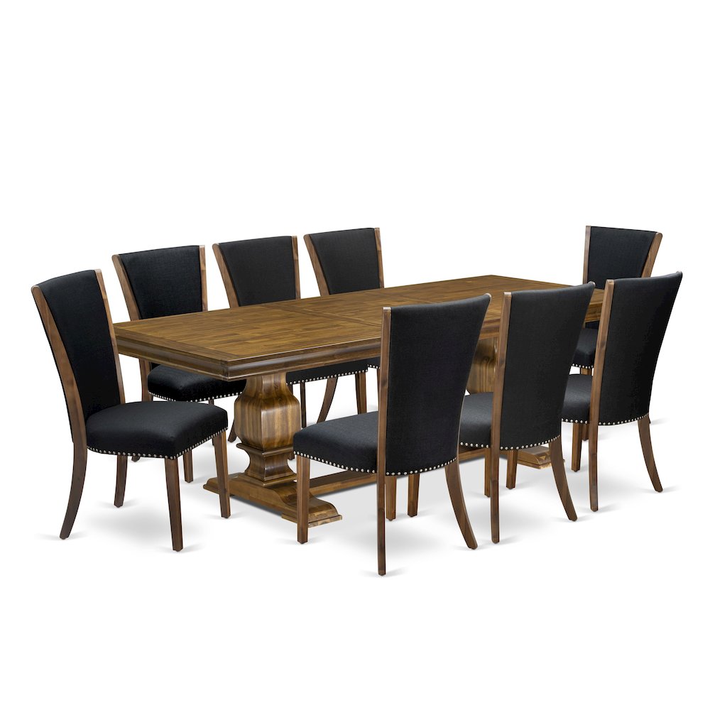 9 piece Dining Table Set a Kitchen Table and 8 Linen Fabric Dining Chairs