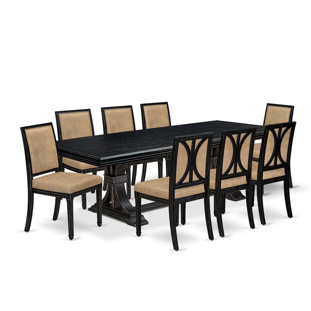 9 piece Dining Table Set a Modern Dining Table and 8 Dark Grey kitchen Chairs