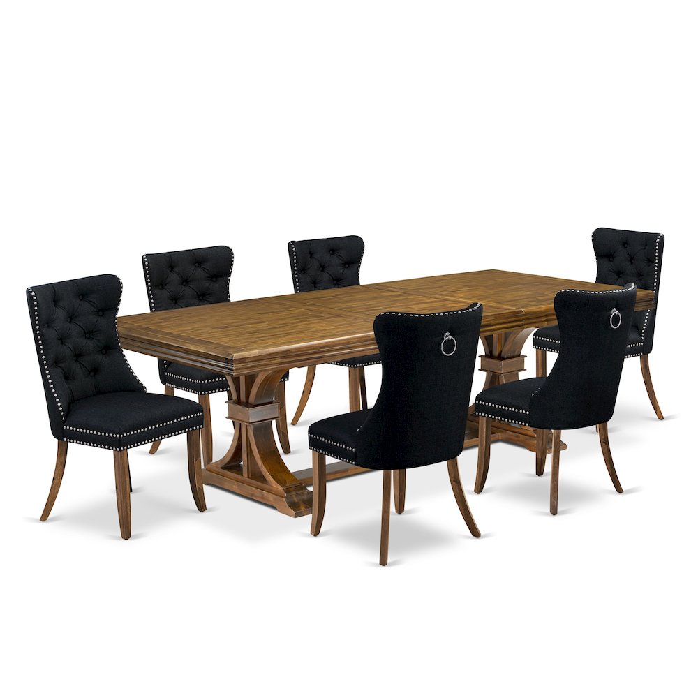 7 Pieces Dining Set Contains a Rectangle Kitchen Table and 6 Modern Chairs