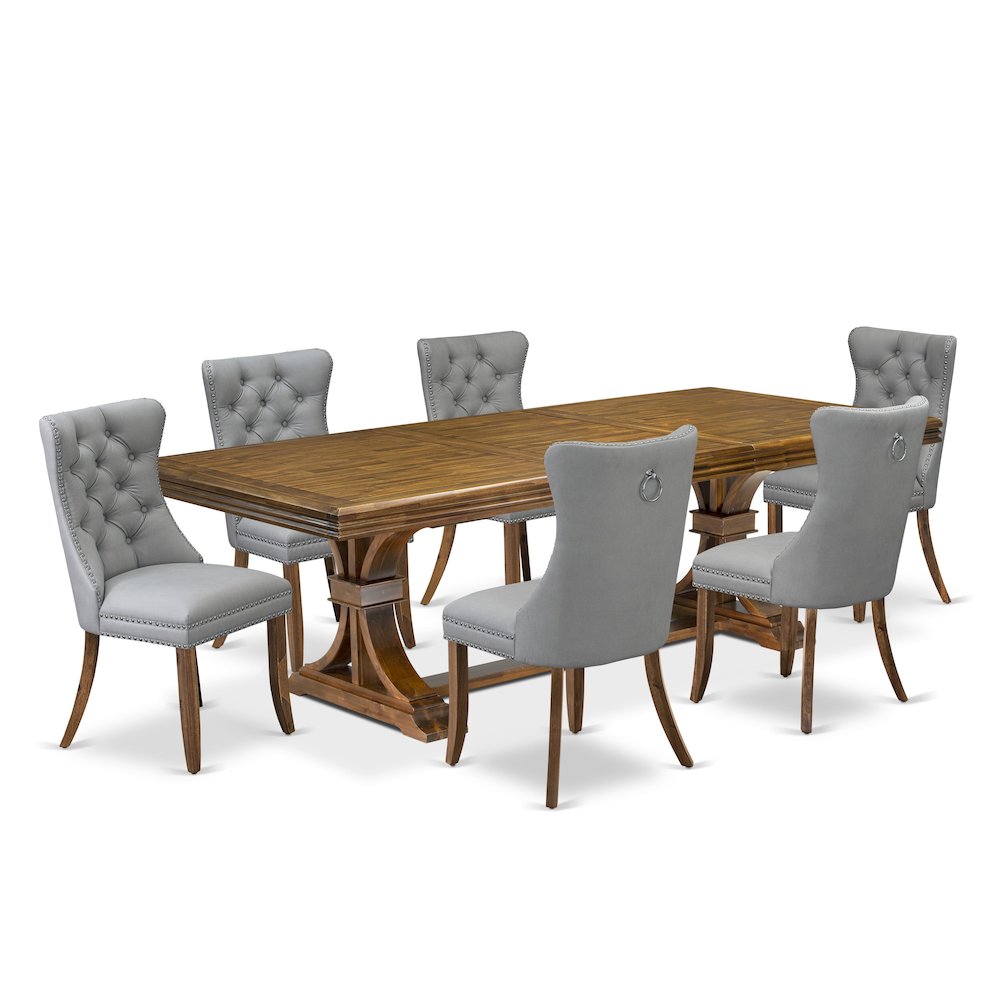 7 Pieces Dining Set Contains a Rectangle Kitchen Table and 6 Modern Chairs