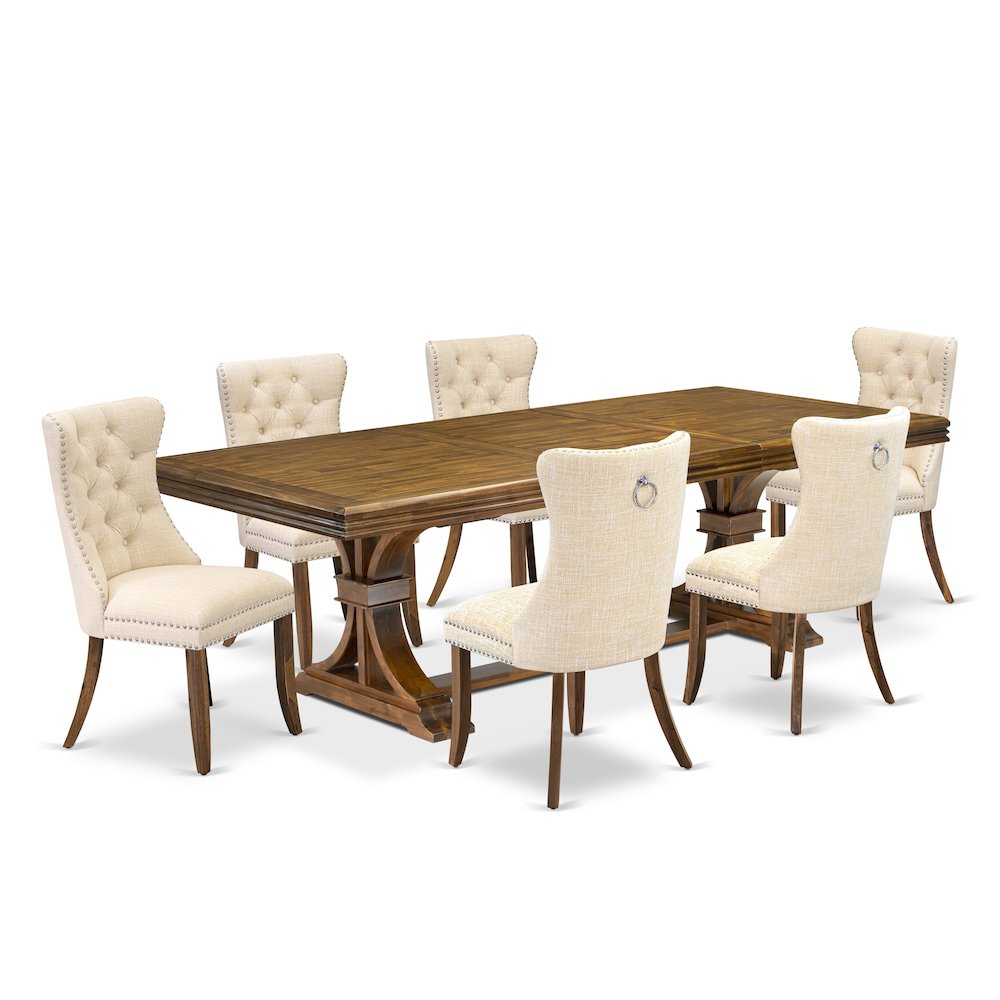 7 Pieces Dining Set Contains a Rectangle Kitchen Table and 6 Modern Chairs