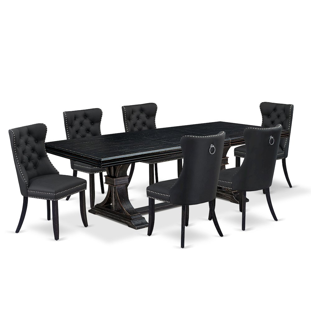 7 Pieces Dining Set Contains a Rectangle Kitchen Table and 6 Modern Chairs