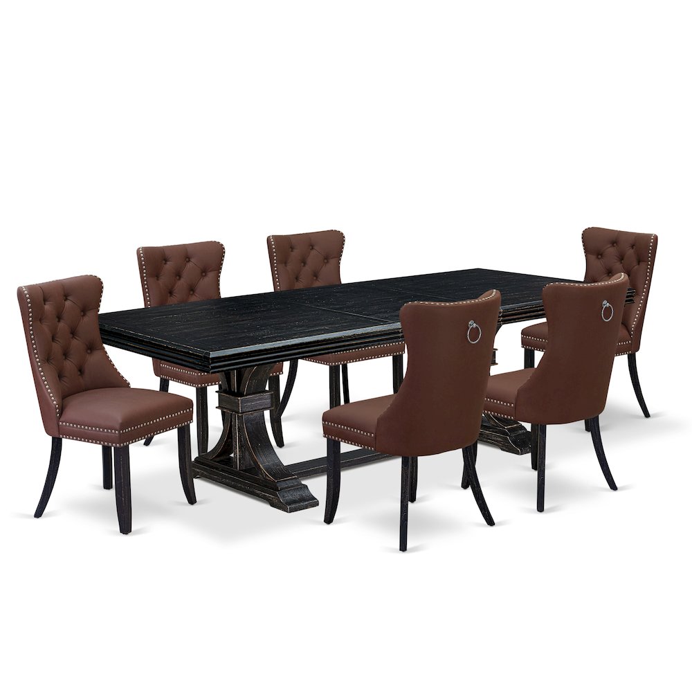 7 piece dining table set a wooden table and 6 Faux Leather Parson Chairs