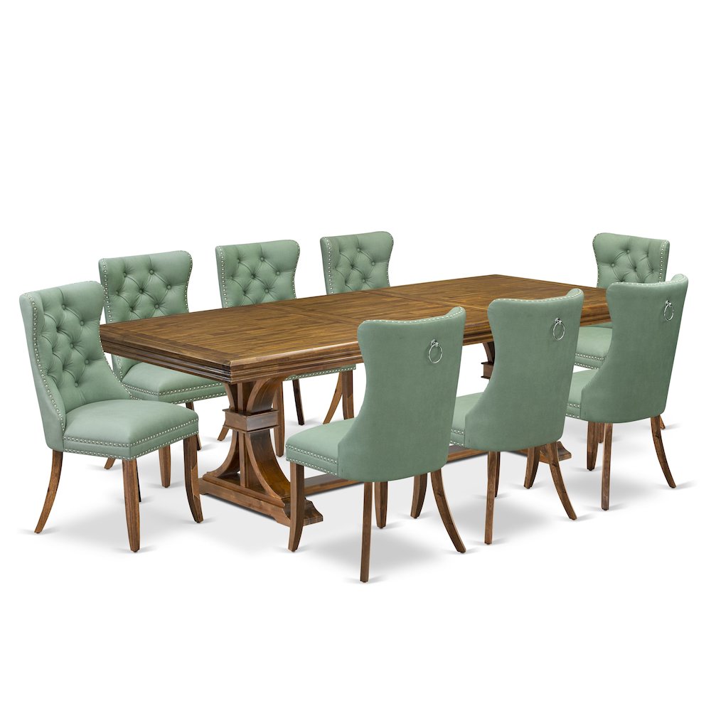 9 piece Modern Dining Table Set consists of a Kitchen Table and 8 Dining Chairs