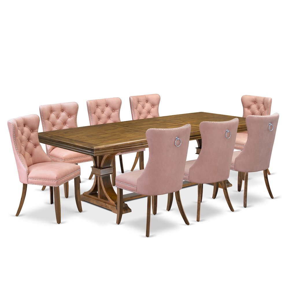 9 piece Mid Century Dining Table Set of a Kitchen Table and 8 Dinner Chairs