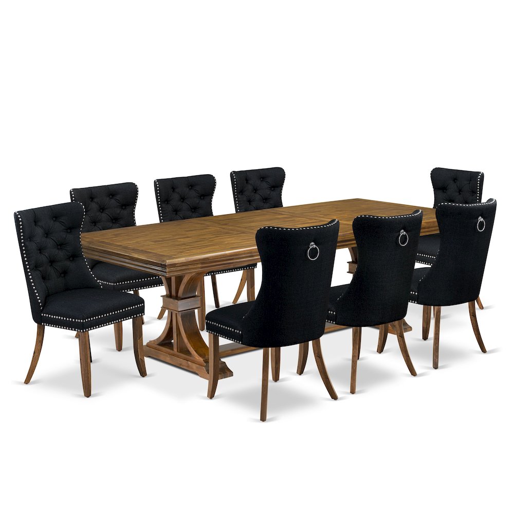 9 Pieces Dining Table Set a Rectangle Table and 8 Linen fabric Dining Chairs
