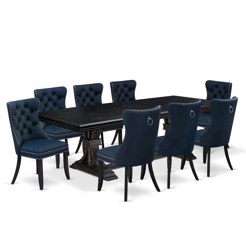 9 piece modern dining set a dinner table and 8 Faux Leather kitchen Chairs