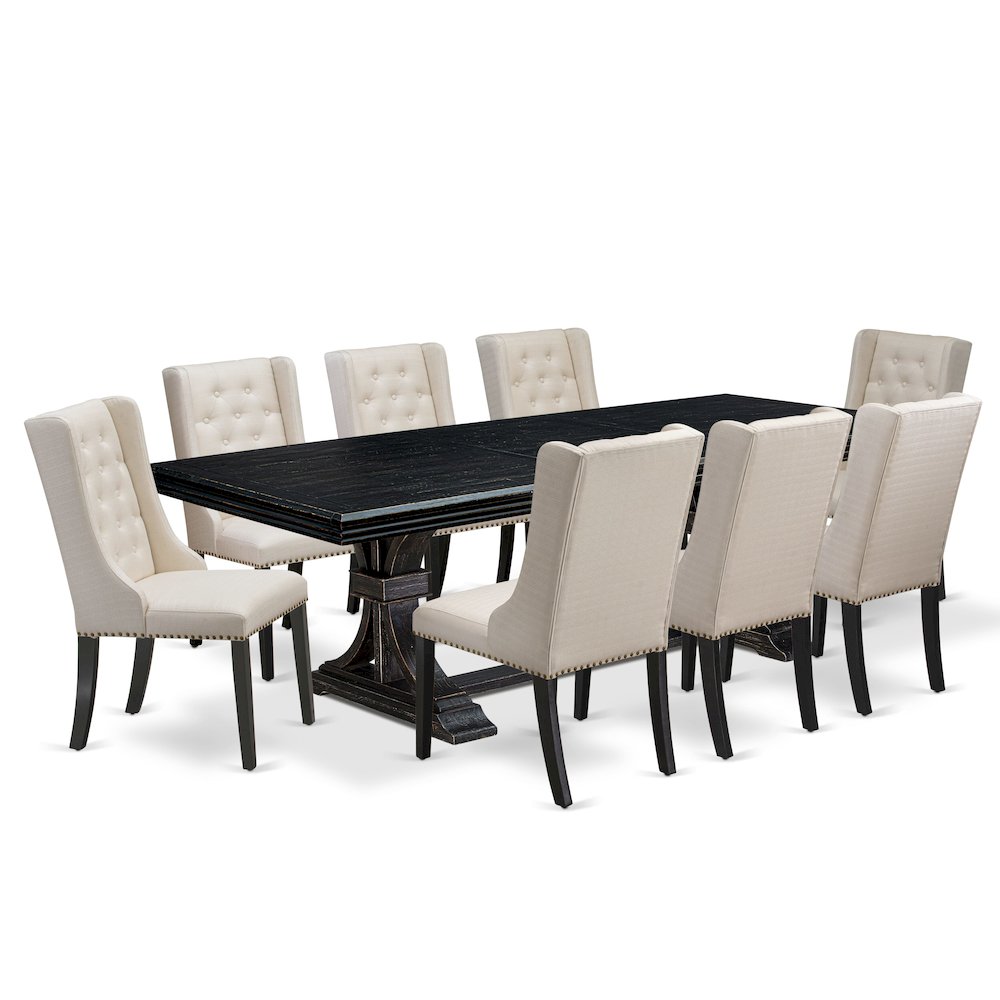 9 piece dining set of a dinner table and 8 dining room chairs & black legs