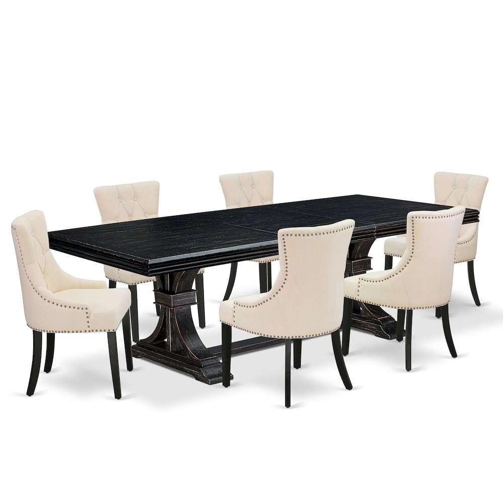 7 piece dining set of a dinner table and 6 modern chairs & black legs