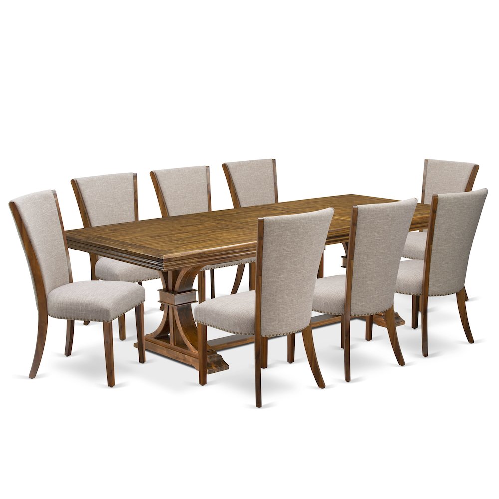 9 piece Dining Table Set a Kitchen Table and 8 Linen Fabric Dinner Chairs