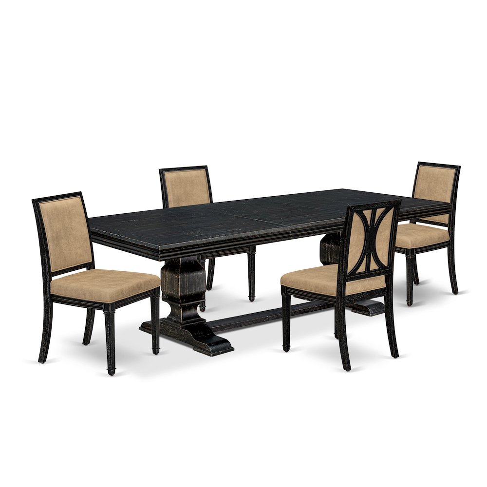 5 piece Kitchen Table Set of a Modern Dining Table and 4 Dark Grey Dinner Chairs