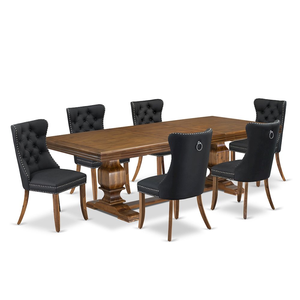 7 piece Dining Table Set of a Dining Table and 6 Dark Grey Dinner Chairs