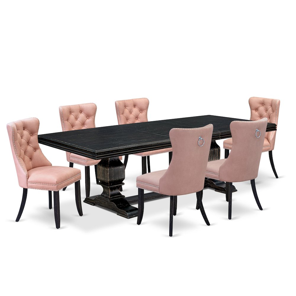 7 Pieces Dining Set Contains a Rectangle Kitchen Table and 6 Modern Chairs