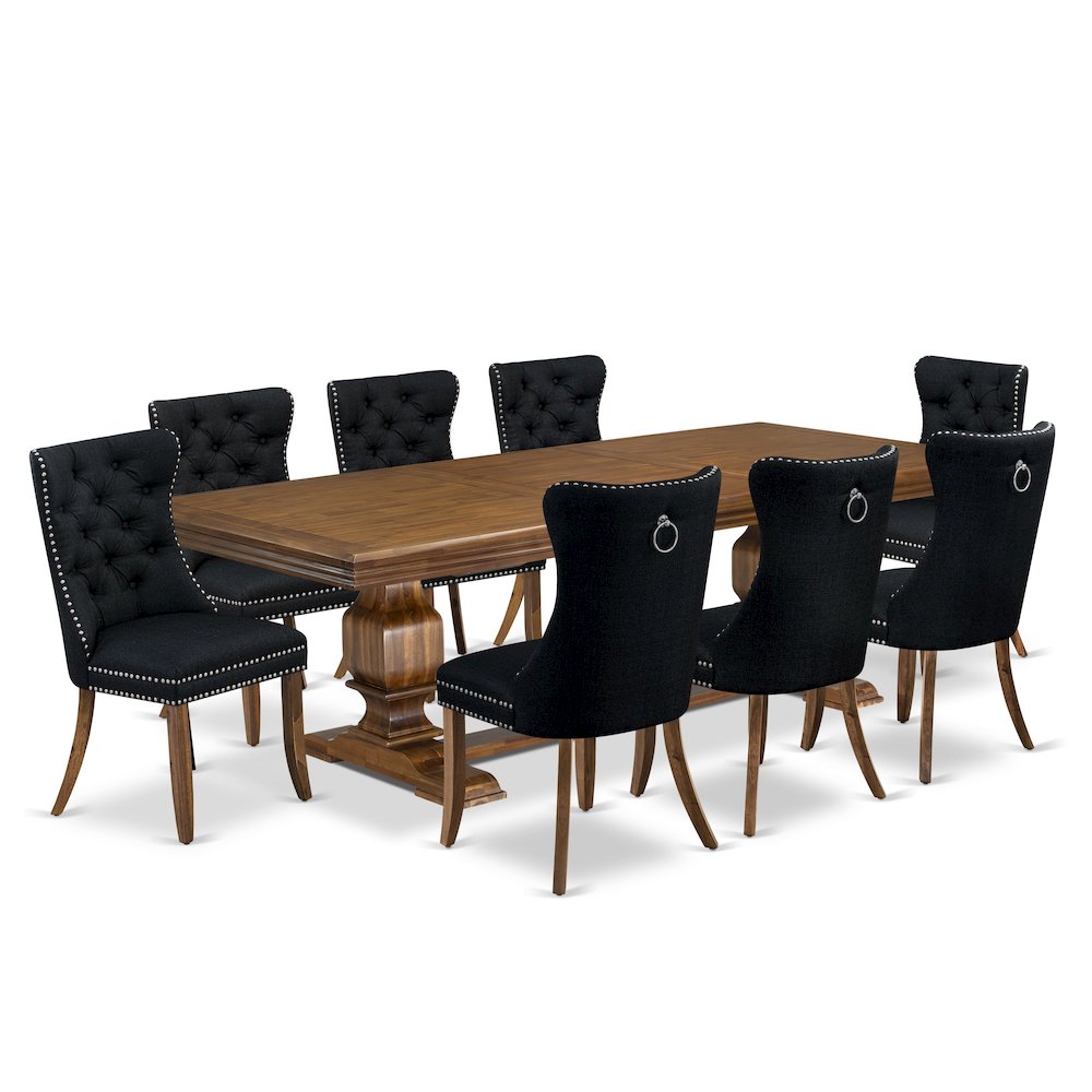 9 Pieces Dining Table Set a Rectangle Table and 8 Linen fabric Dining Chairs