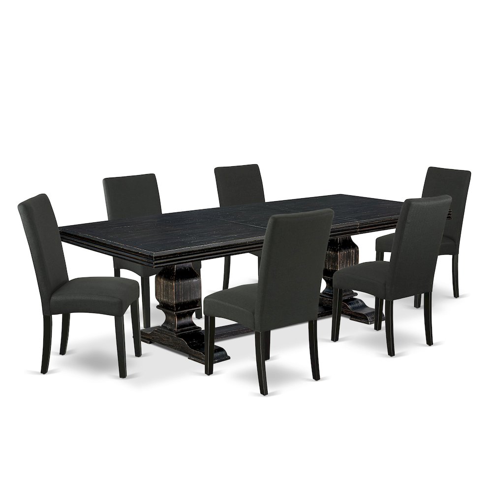 7 piece kitchen dining set of a rectangular table and 6 dining chairs