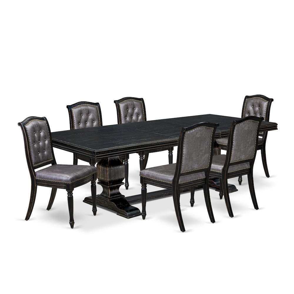 7 piece Mid Century Dining Table Set consists of a Dining Table and 6 Chairs