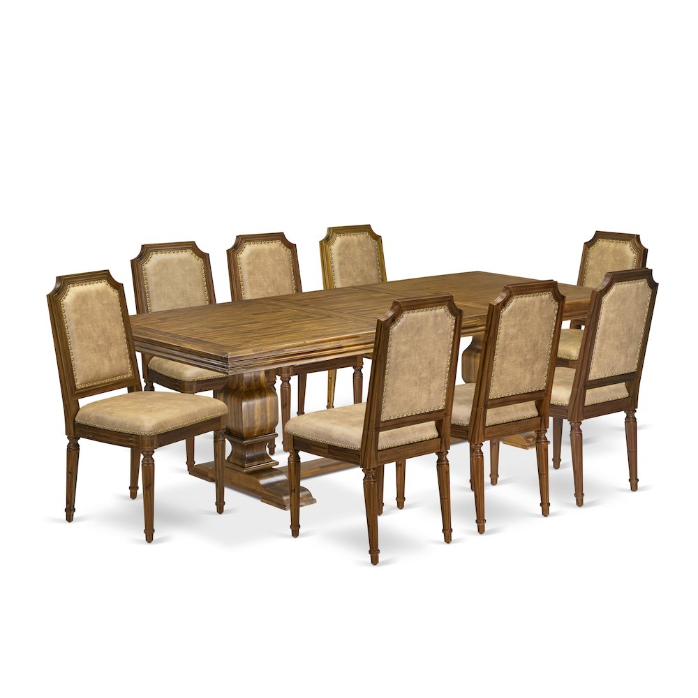 9 piece Kitchen Table Set of a Dining Table and 8 Dark Grey Dinner Chairs
