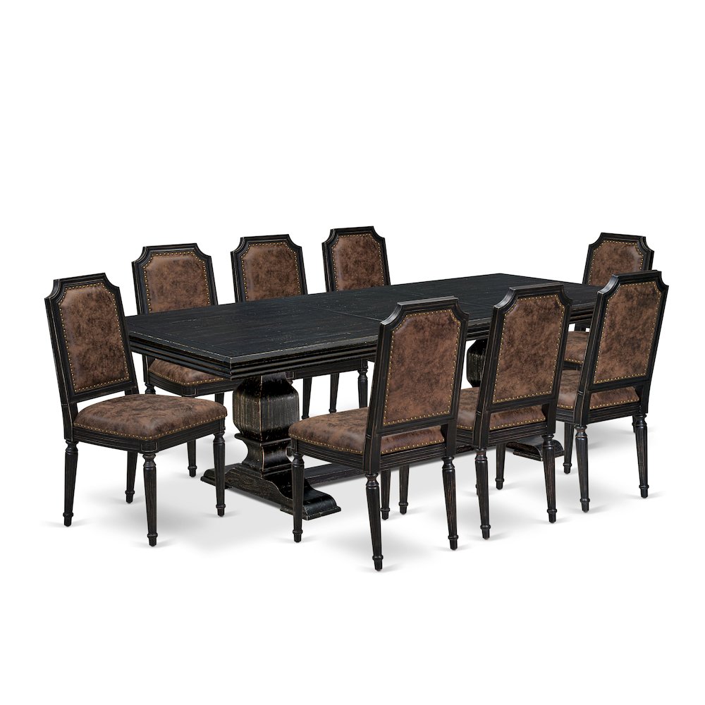 9 piece Dining Table Set consists of a Dining Table and 8 Kitchen Chairs