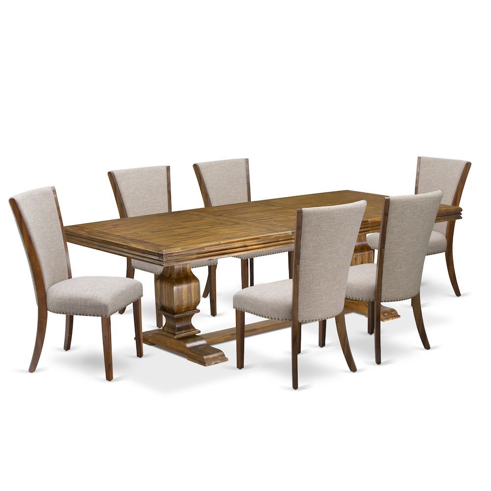 7 piece Dining Table Set a Modern Dining Table and 6 Linen Fabric Kitchen Chairs