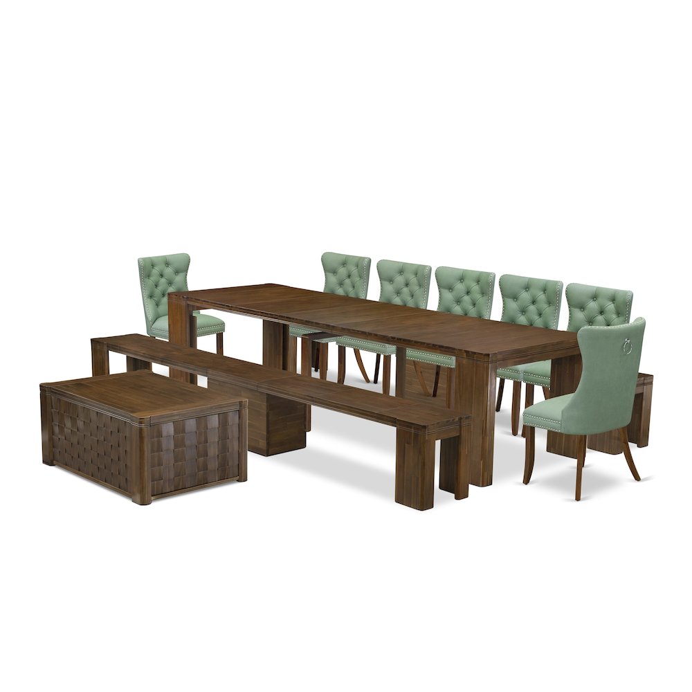 10 Pieces Extendable Dining Set Includes a Rectangle Kitchen Table
